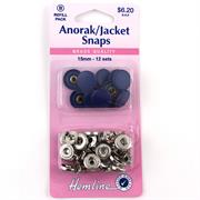 HEMLINE HANGSELL - Snap Anorak Nylon 15mm - Refill 12 Sets - blue